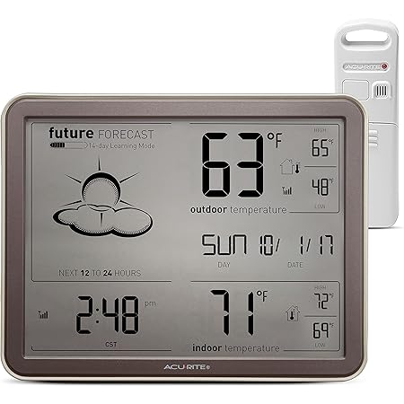 AcuRite 75077A3M Self-Learning Forecast Wireless Weather Station with Large Display and Atomic Clock, Black