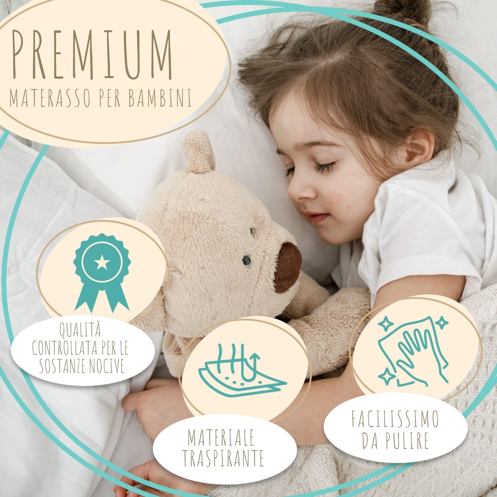 Materasso per bambini 60 x 120 cm con lenzuolo con angoli e rivestimento lavabile, materasso per bambini in schiuma fredda di alta qualità, 120 x 60 cm