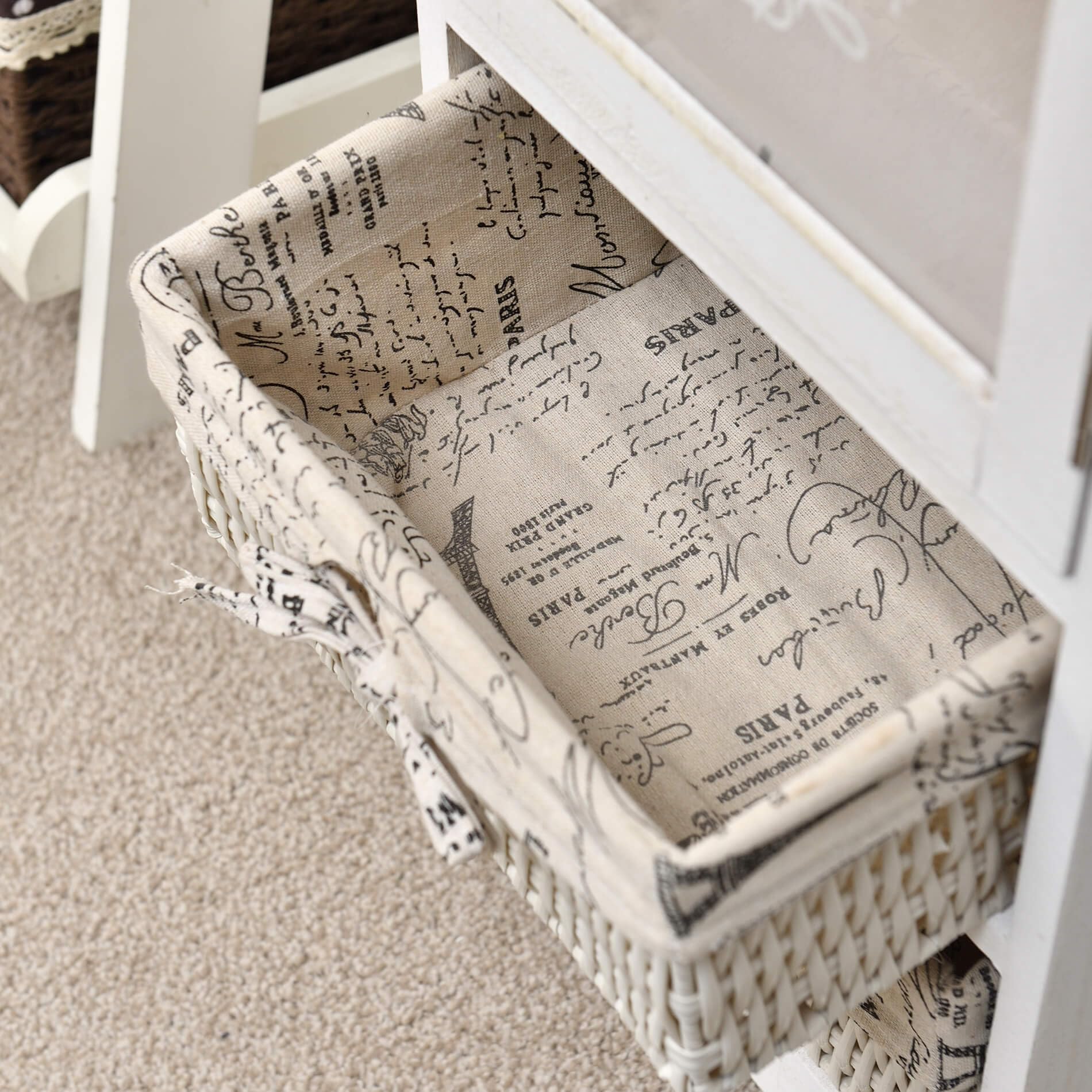 Rebecca Mobili Vetrinetta bianca, armadietto 1 anta 2 cassetti, legno vimini, stile shabby, arredamento casa bagno ingresso - Misure: 102 x 32 x 27 cm (HxLxP) - Art. RE4486