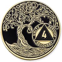 Vista 15 de Medallón AA de 5 años – Árbol de la Vida trenzado chapado en oro AA Chip de recuperación – morado