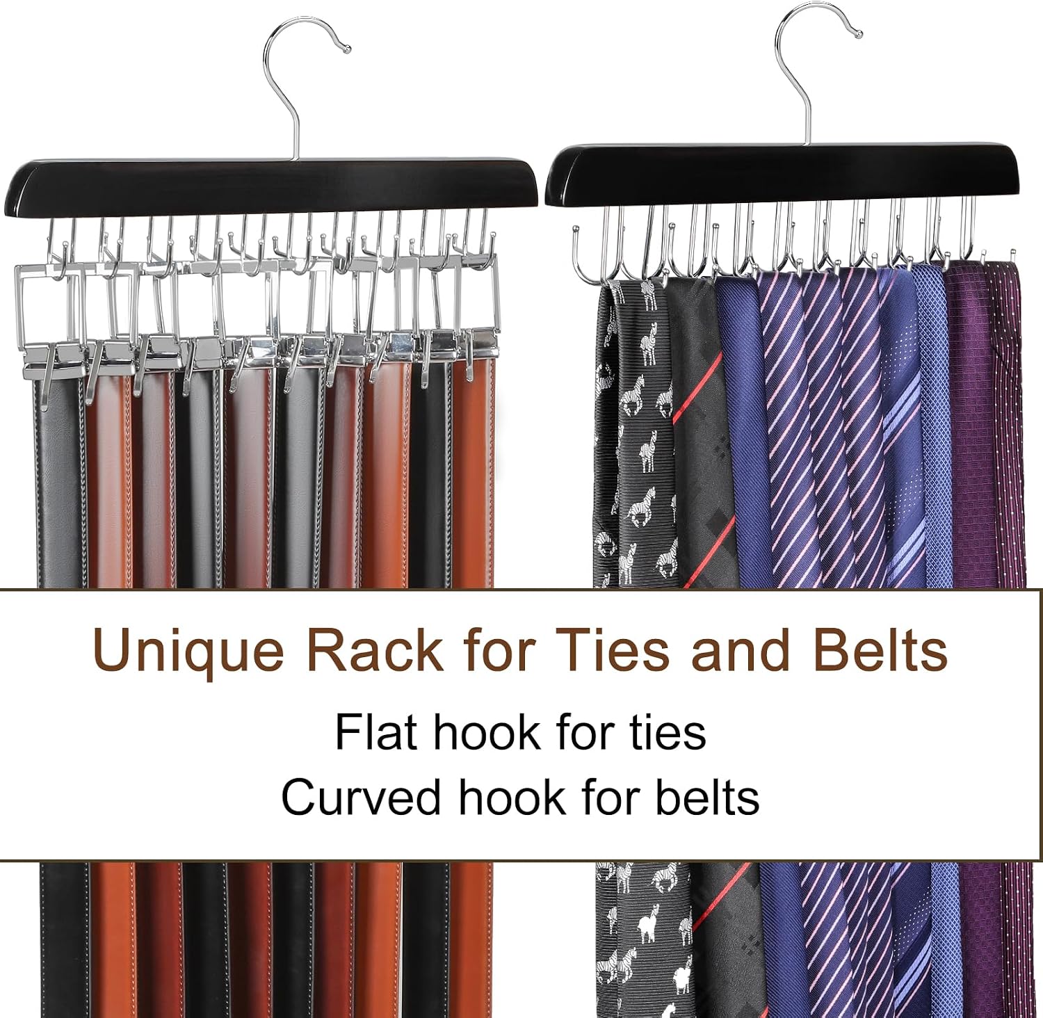 TOPIA HANGER 40 Hooks Belt Tie Hanger Space Saving for Closet, 2 IN 1 Belt Ties Racks Max 60 Belts with 60 Ties Capacity, Curved with Flat Hooks for Belts,Ties,Bras,Closet Organizers and Storage CT70B image 5