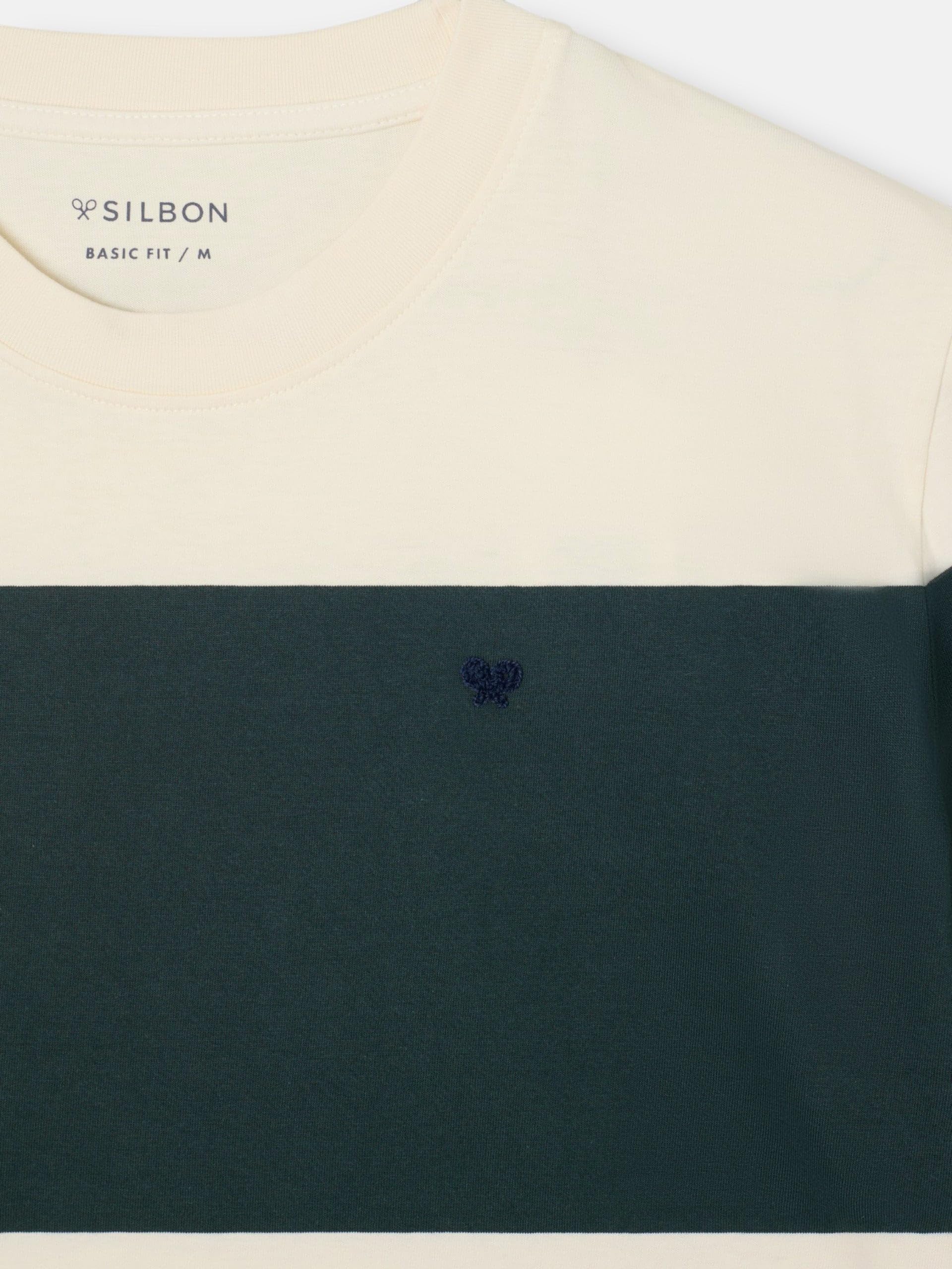 SILBON Camiseta Raya Ancha Verde Oscuro T-Shirt Uomo (Pacco da 1)