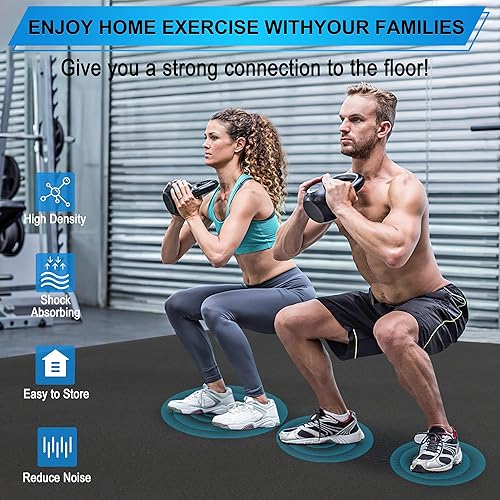 Miniatura 5 de BesWin Alfombrilla de ejercicio grande de 0.315 x 0.157 x 0.236 in0.315 in, extra gruesa para suelo de gimnasio en casa, alfombrilla de gimnasio