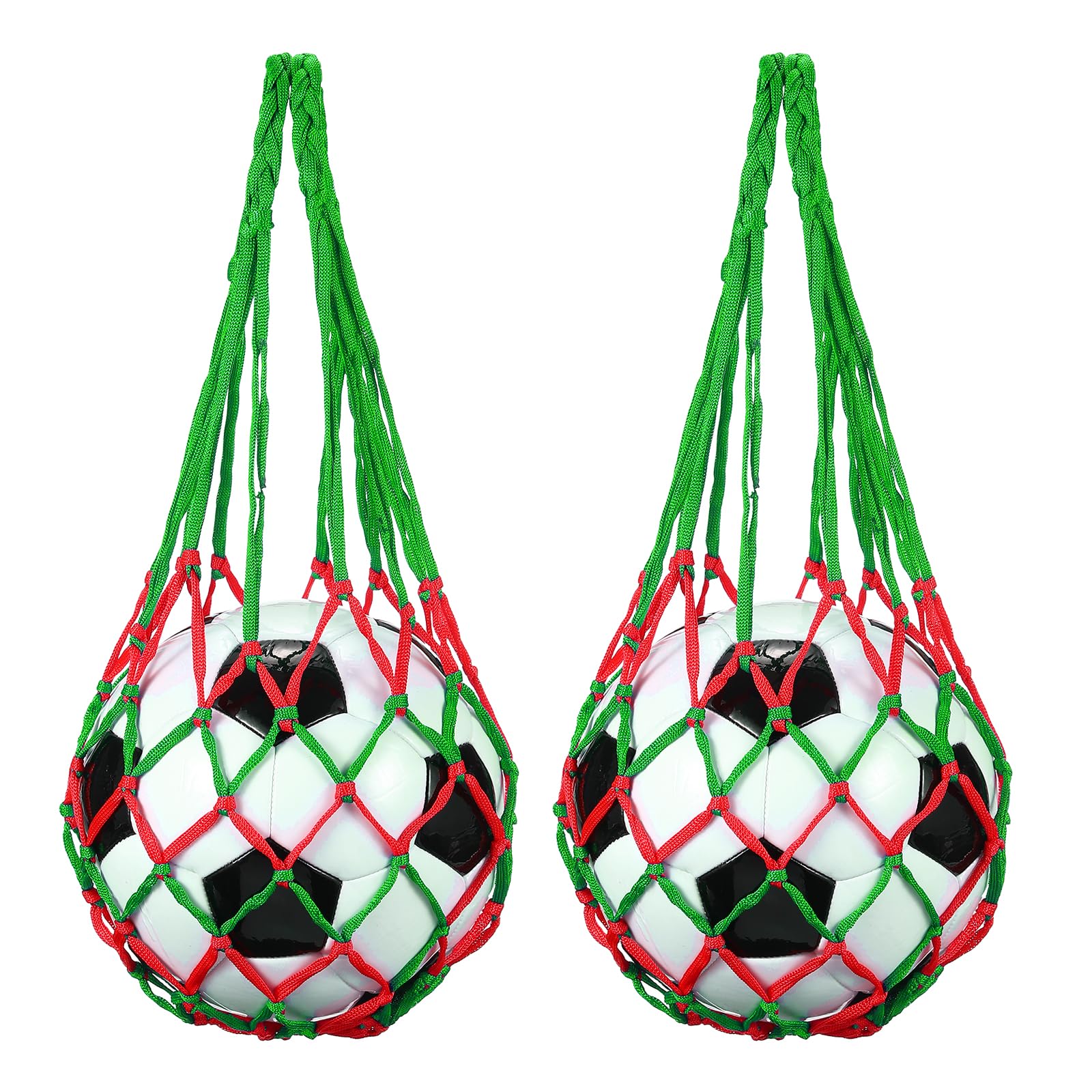 sourcing map 2 Pcs Basketball Net Bags, Nylon Soccer Ball Holder Portable Multifunctional Single Ball Mesh Net Bag for Storage Basketball Soccer Rugby Balls, Red/Green