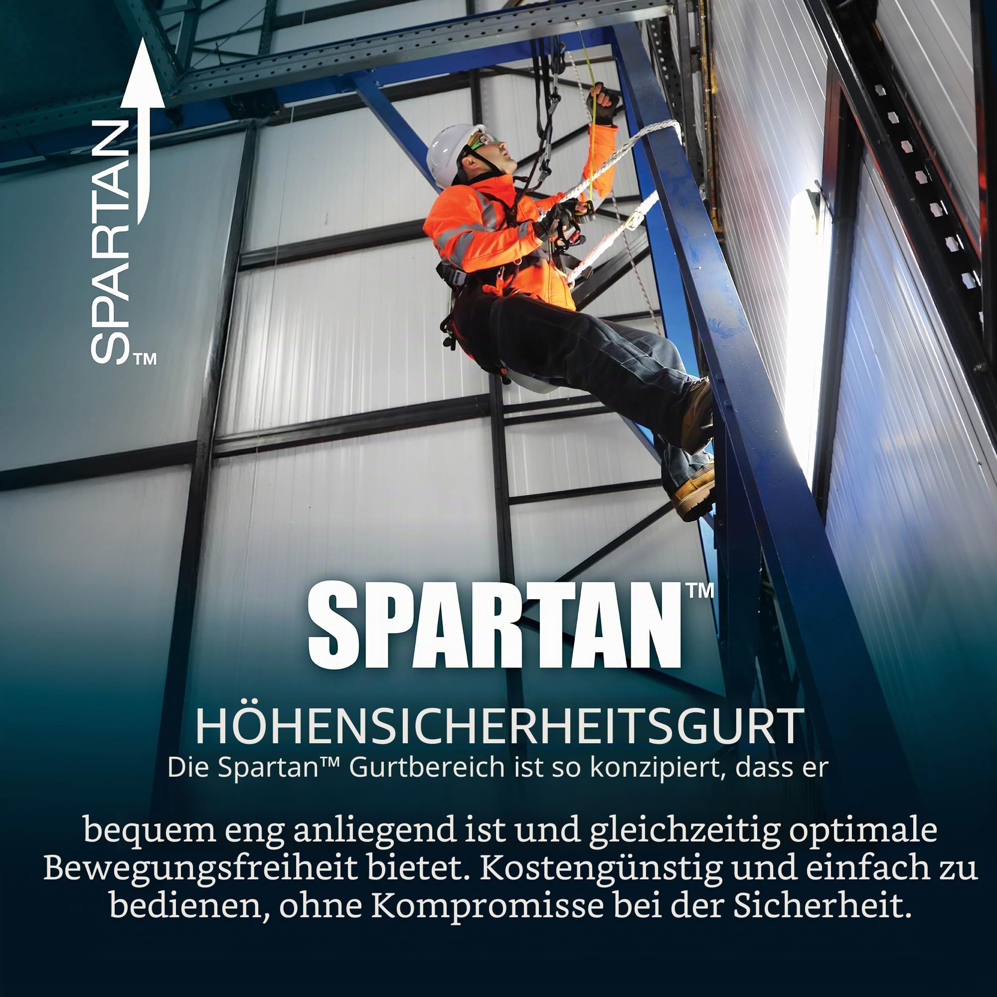 JSP SPARTAN Fallschutzset - Schwarz - Einheitsgröße - Höhensicherung - Auffanggurt und Verbindungsmittel - Für Gerüstbau, Dacharbeiten, Wartung und Höhenplattformen - EN 355 & EN 361