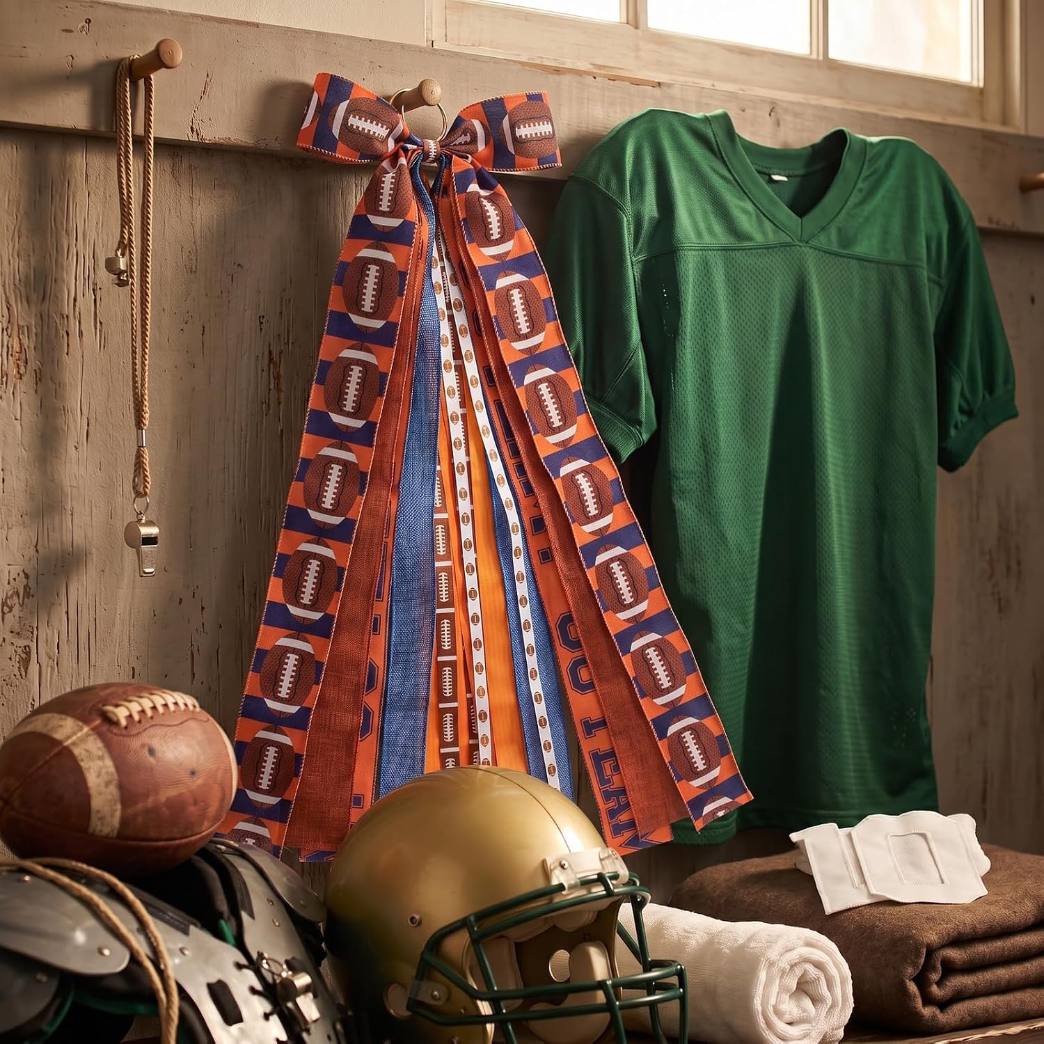 Hying Large Football Wreath Bow, Orange Football Wreath Sash