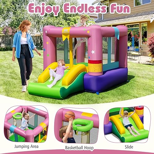 Miniatura 3 de BOUNTECH Casa inflable de rebote para niños de 3 a 12 años para interiores y exteriores con soplador de 480 W, área de salto, tobogán, juego de