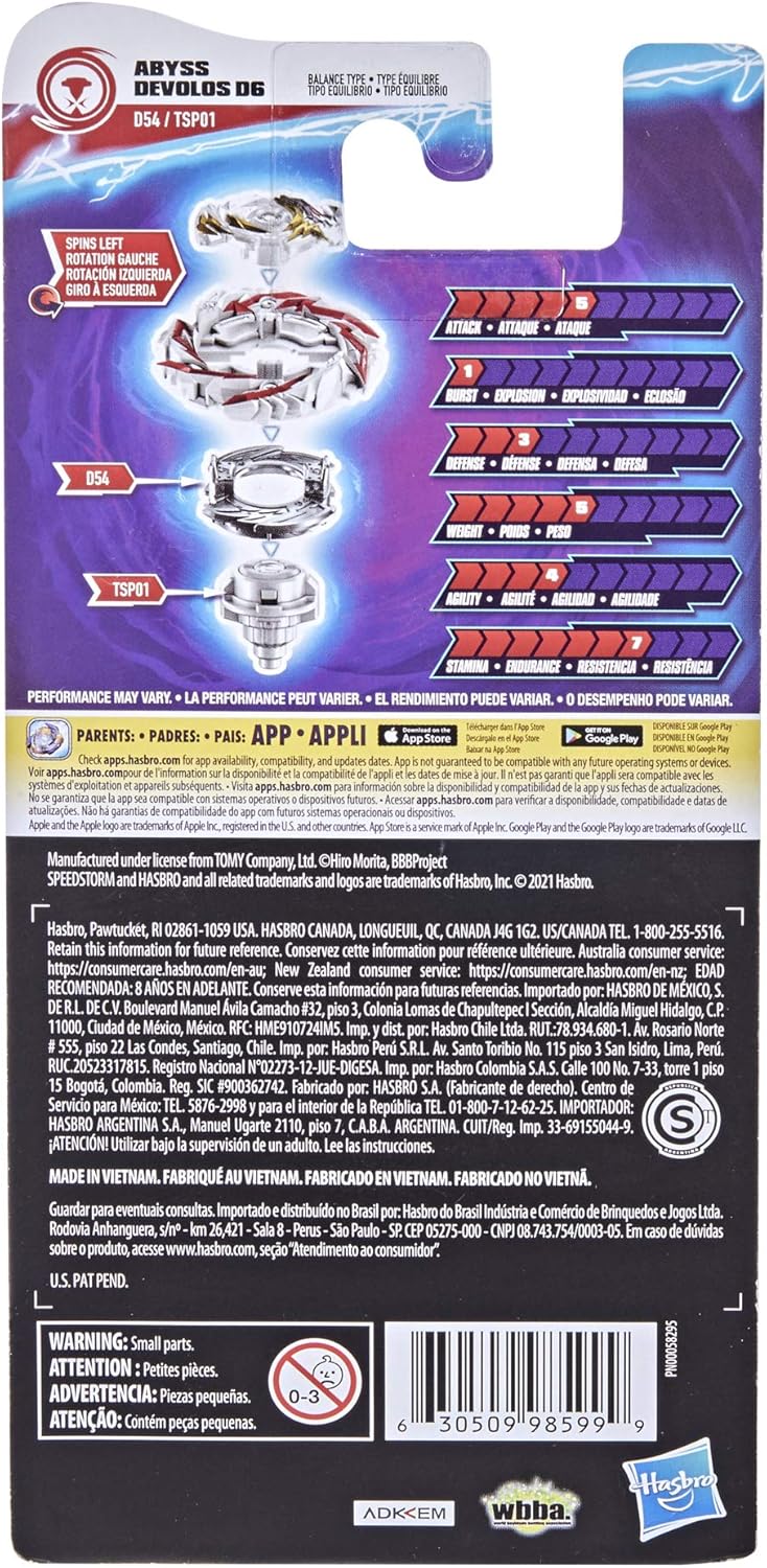 Beyblade Burst Surge Speedstorm Abyss Devolos D6 Spinning Top Single Pack - Balance Type Battling Game Top, Toy for Kids Ages 8 and Up