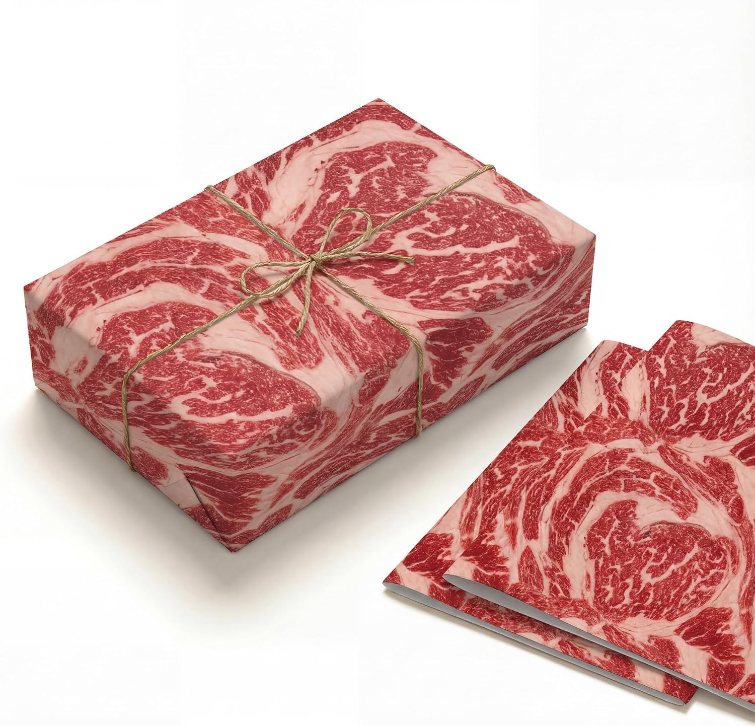 SHSEEN Funny Raw Meat Wrapping Paper, 19.6 x 27.5 in, 2 Sheets | 120gsm folded meat-print sheets for gag gifts, birthdays, BBQ lovers, date nights, and playful gift wrapping.