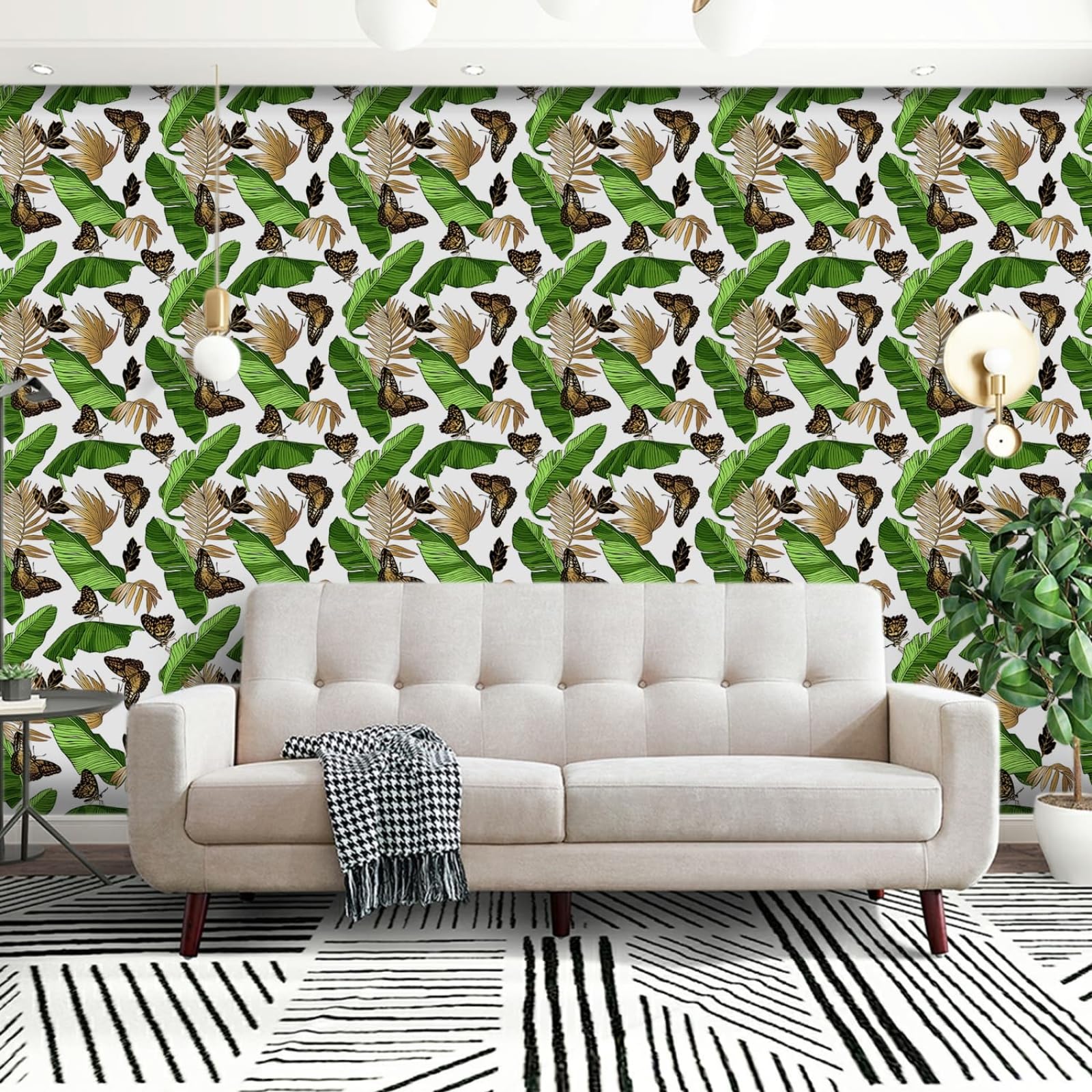 Wallpaper Green Leaves Peel and Stick Self Adhesive Wallpaper for Living Room Waterproof Vinyl, Art Deco Thicken Sticky Back Plastic Removable
