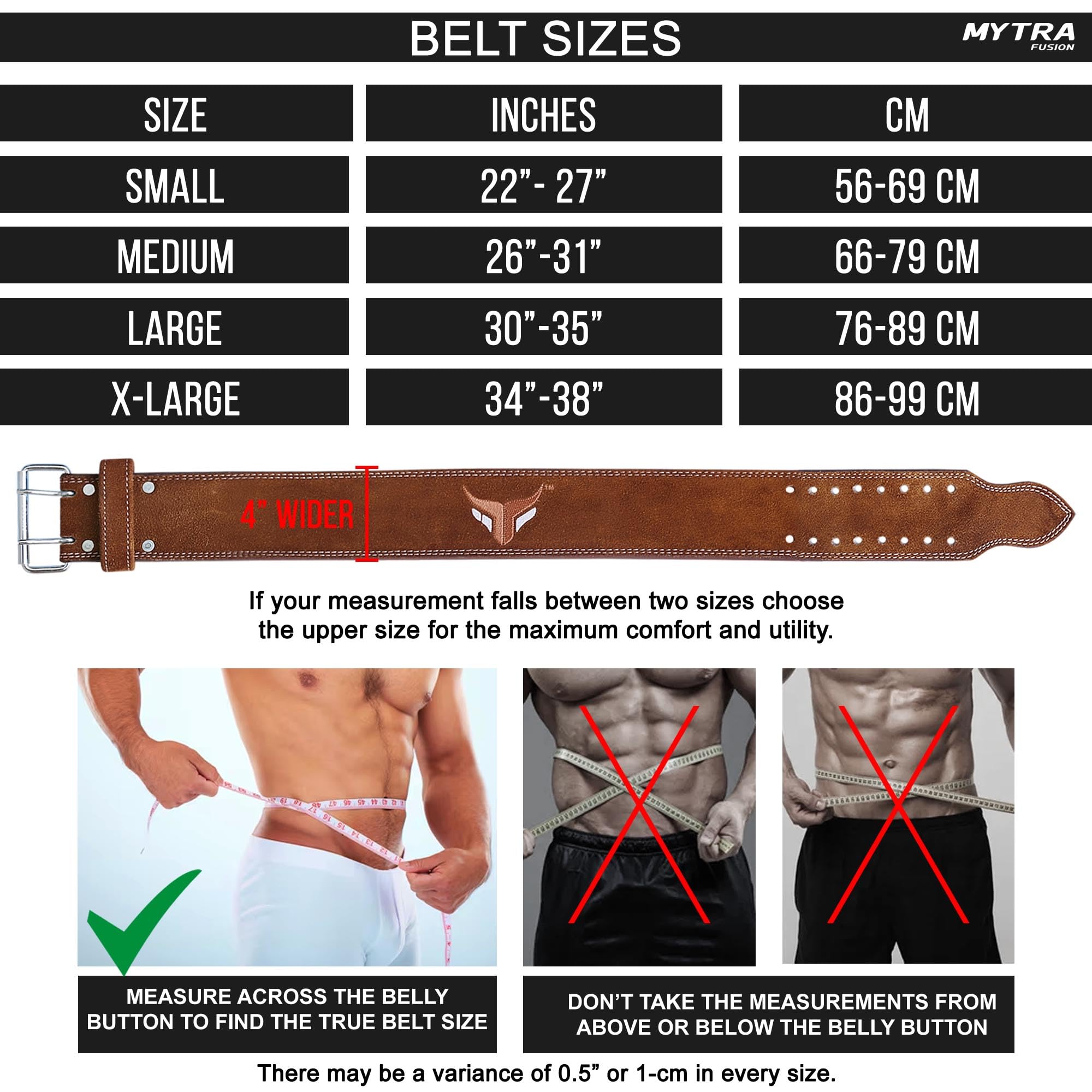 Mytra Fusion Power Weight Lifting Belt L4 Weight Training Leather Belt Power Belts for Squats Workout