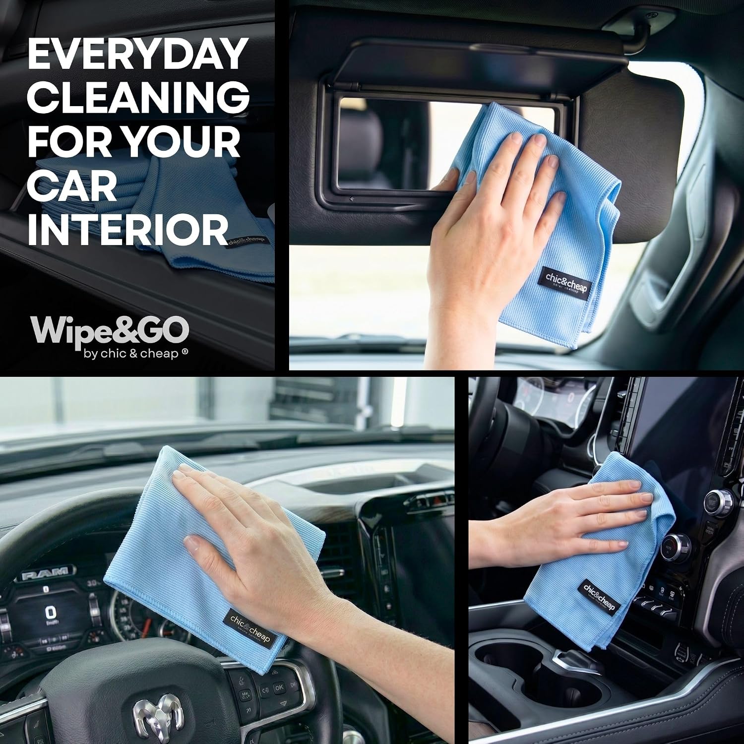 Wipe&GO Glass Cleaning Cloths – 6 Premium Diamond Weave Microfiber Towels (12x16") for Windows, Mirrors & Screens – Water Only Streak-Free Cleaning Cloths for Home & Car + Bonus Mini Silicone Squeegee
