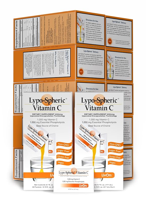 LivOn Laboratories Vitamina C lipossomal 1.000 mg com fosfolipídios essenciais 1.000 mg, 360 sachês
