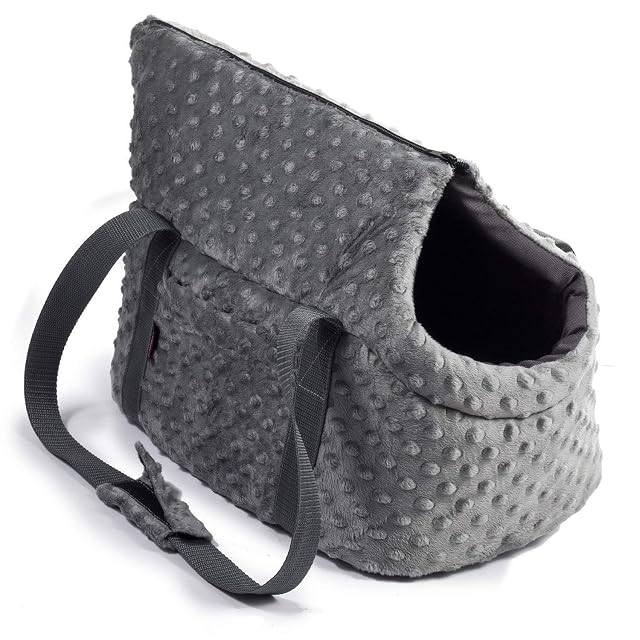 Foto 3 de 8 de Bolsa para Perros, Bolsa para Cachorros - Gris (Minky), M: 38x28x28 cm