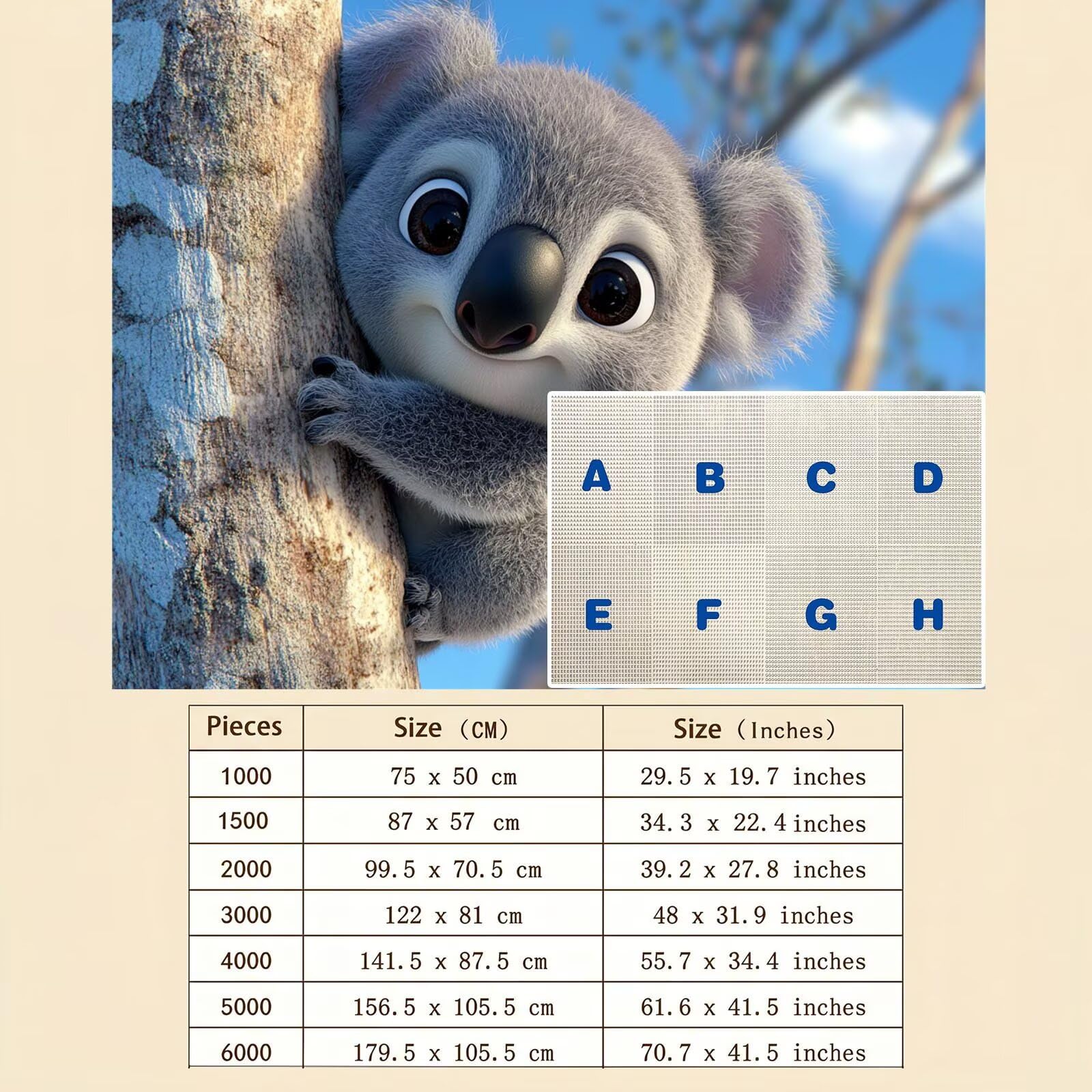 Puzzle 5000 Pezzi Classici, Puzzle koala Carino 156 x 105 cm, Gioco Educativo e Antistress in Legno con Poster Incluso, Ttività DIY per Famiglia, Regalo per Appassionati, Decor Parete Casa, f0-555