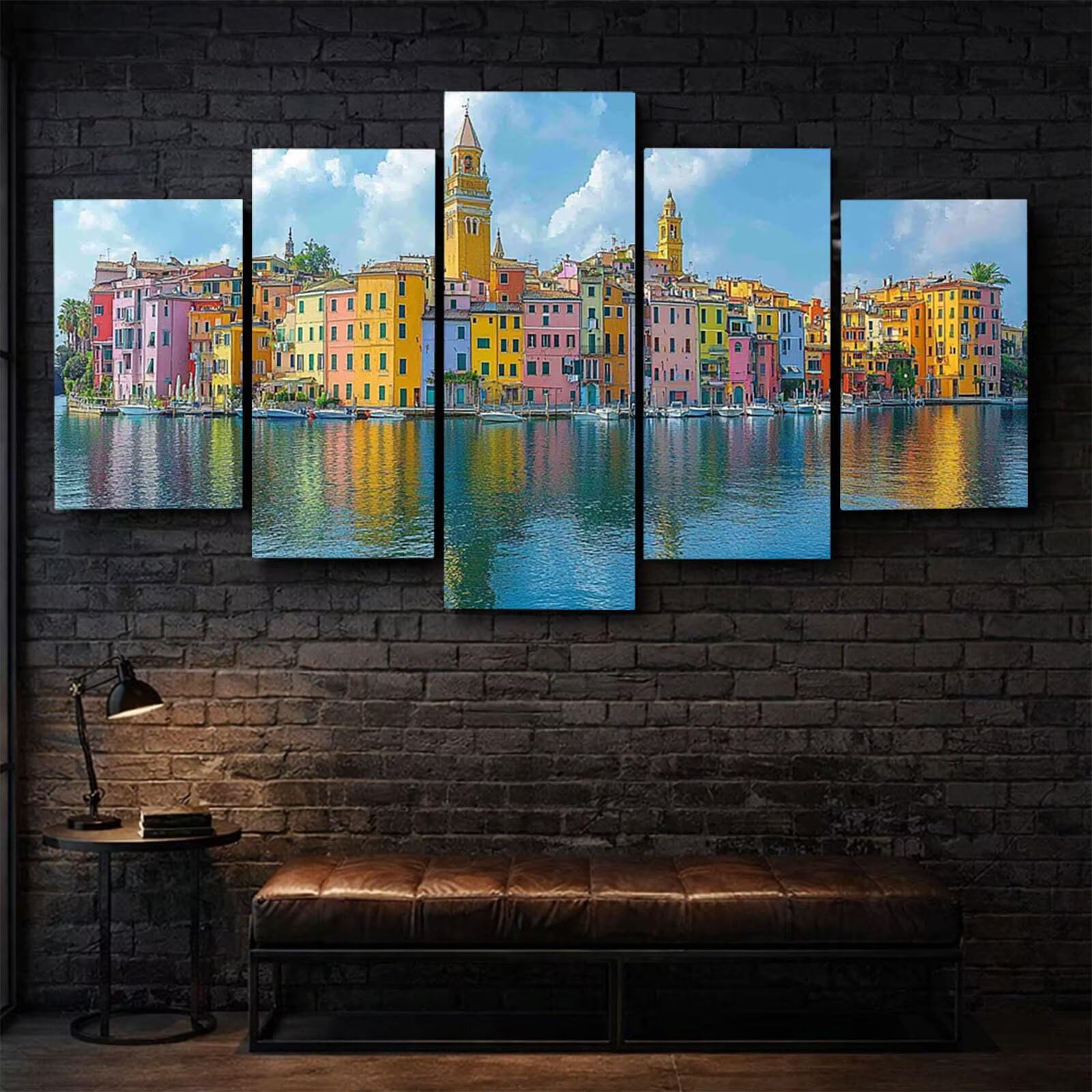 5 Pack Leuchtend Malen Nach Zahlen Erwachsene Boot Drei Größen YCBZ-3185 | DIY Set Erwachsene mit Pinselset Acrylfarben Set Fünf Leinwand zum Bemalen Kleinstadt Deko Wohnzimmer Geschenke für Frauen