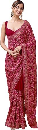 TRENDMALLS Women's Silk Embroidered Heavy Border Saree With Unstitched Designer Blouse saree for women