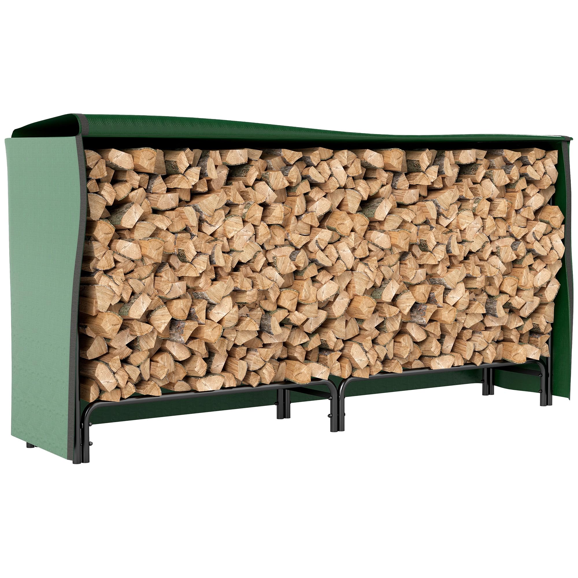 Rackhams Dark/Green Firewood Rack With Waterproof Cover, Heavy Duty Metal Log Store Indoors, Log Storage Holder For Outdoor Indoor Fireplace, 200 X 36 X 99 Cm,