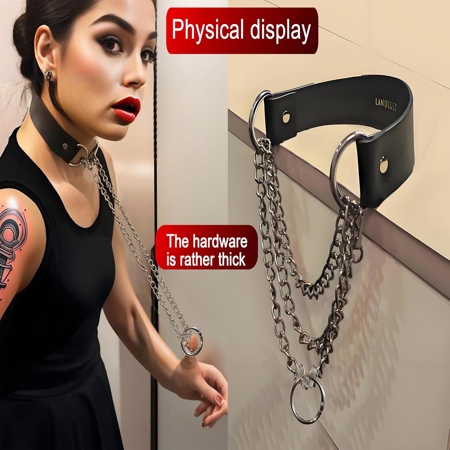 Choker for Women,Black Necklace Collar for Man, 100% Genuine Leather Fur,Goth Punk Accessory