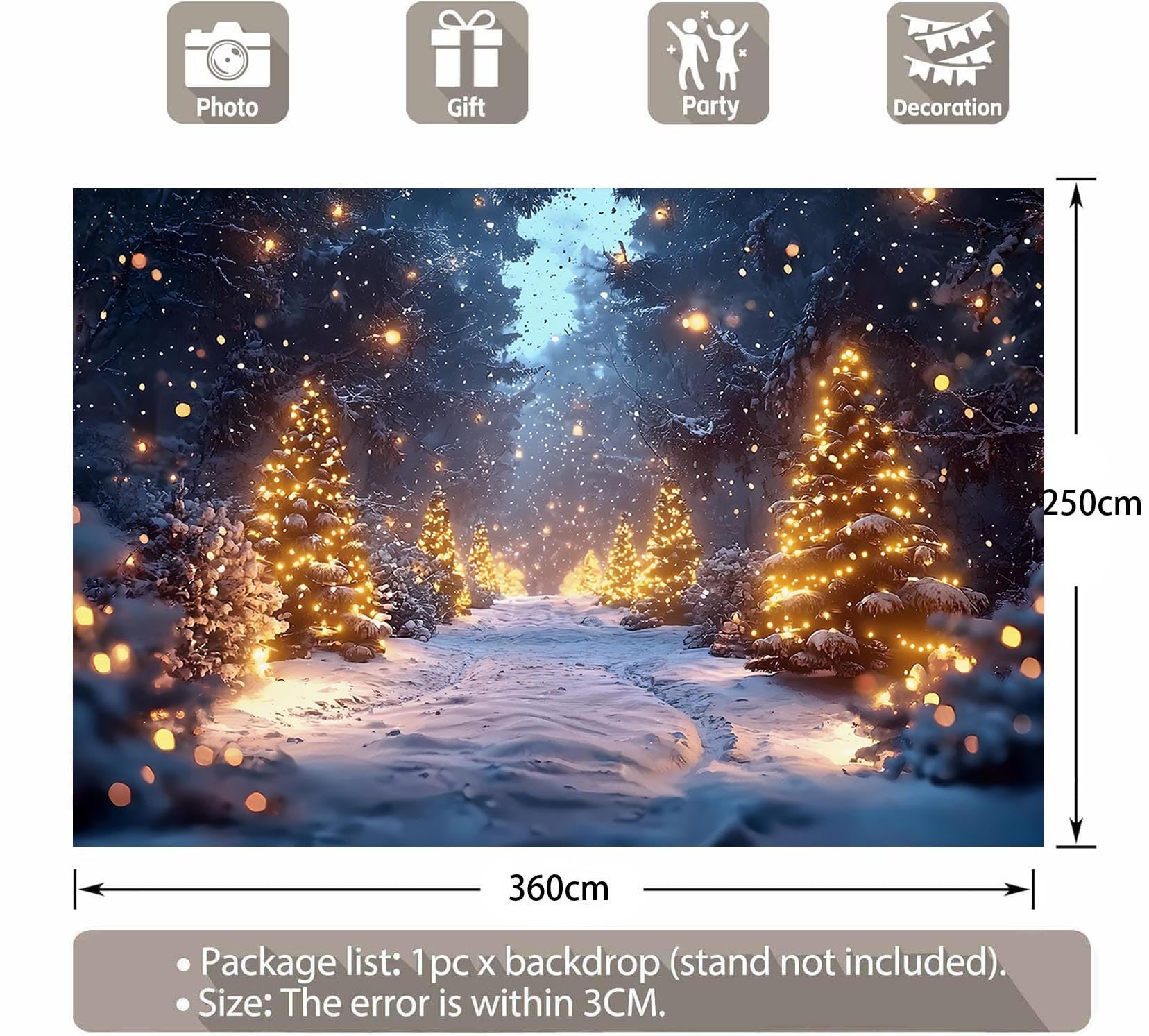 Zimowe tło świąteczne do fotografii, świąteczny gobelin wiszący na ścianie, tło śnieżny las, drzewo na przyjęcie świąteczne, dekoracja budki fotograficznej, rekwizyty do studia (360 x 250 cm)