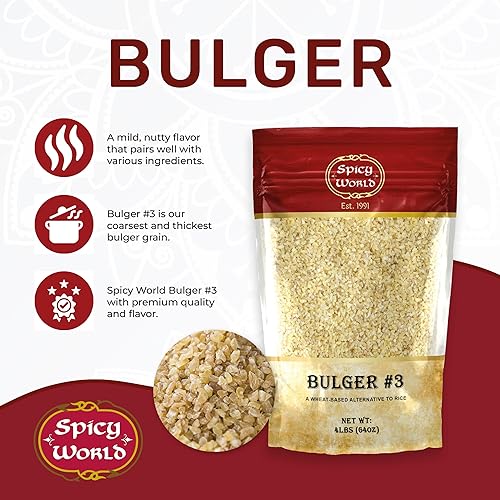 Miniatura 2 de Spicy World Bulgur Grueso #3, bolsa de 4 libras Excelente trigo Bulgur cultivado en Estados Unidos para tabouleh 100% natural y puro Ideal