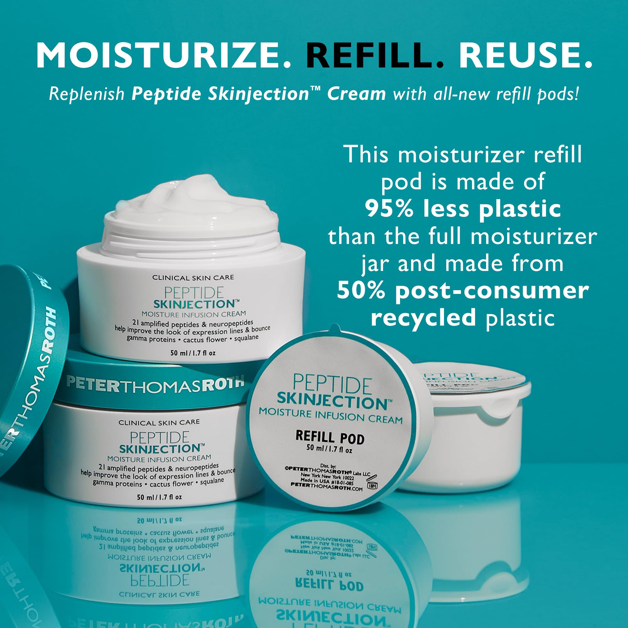 Peter Thomas Roth | Refill Pod for Peptide Skinjection™ Moisture Infusion Cream 1.7 Fl Oz, For Loss of Firmness and Elasticity, Fine Lines & Wrinkles, Dryness, 21 Amplified Peptides & Neuropeptides