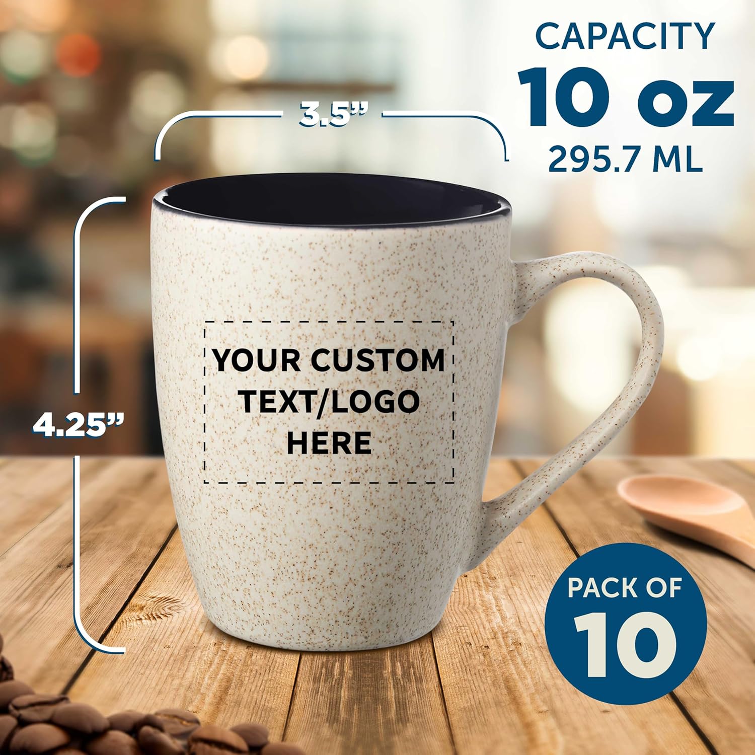 DISCOUNT PROMOS Custom Sesame Speckled Two Tone Coffee Mugs 10 oz. Set of 10, Personalized Bulk Pack - Modern, Customizable, Excellent for Promotions - Black