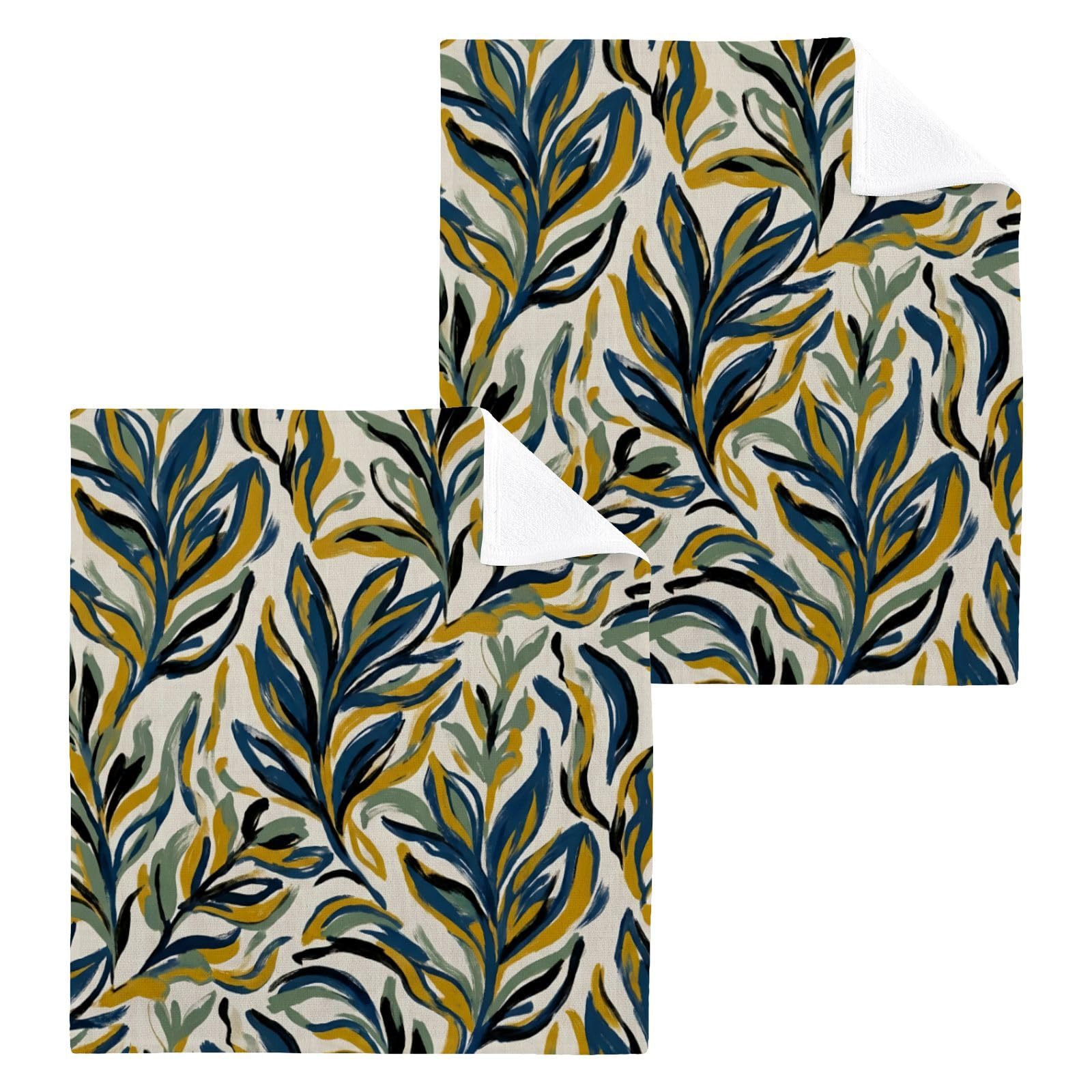 BOESI Abstract Tropical Leaves 12x12in Cotton Washcloth,Face Towel