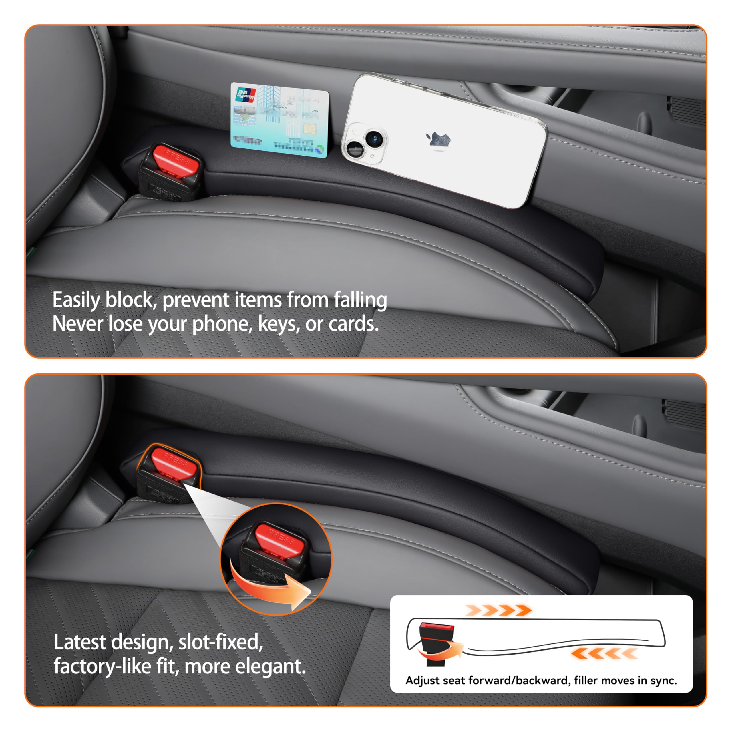 2Ps Riempitivo Fessure sedili Auto Pelle Sintetica PU, riempimento del Divario del Sedile,para-Fessure sedili Auto(Nero)