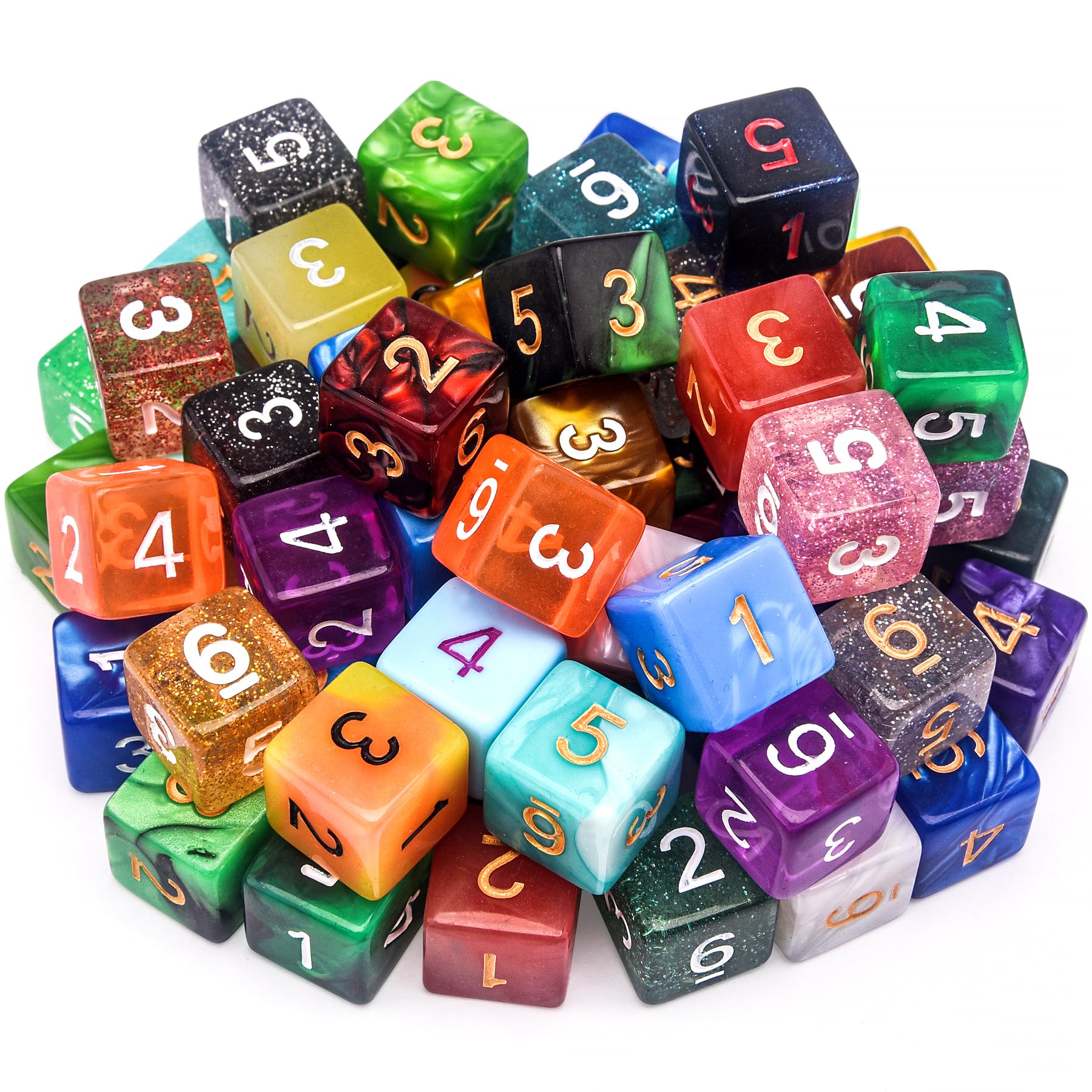 AUSTOR 70 Pieces 6 Sided Dice Mixed Color Polyhedral Dice Set 6 Sides Dices Assortment with a Black Velvet Storage Bag for DND RPG MTG Table Games