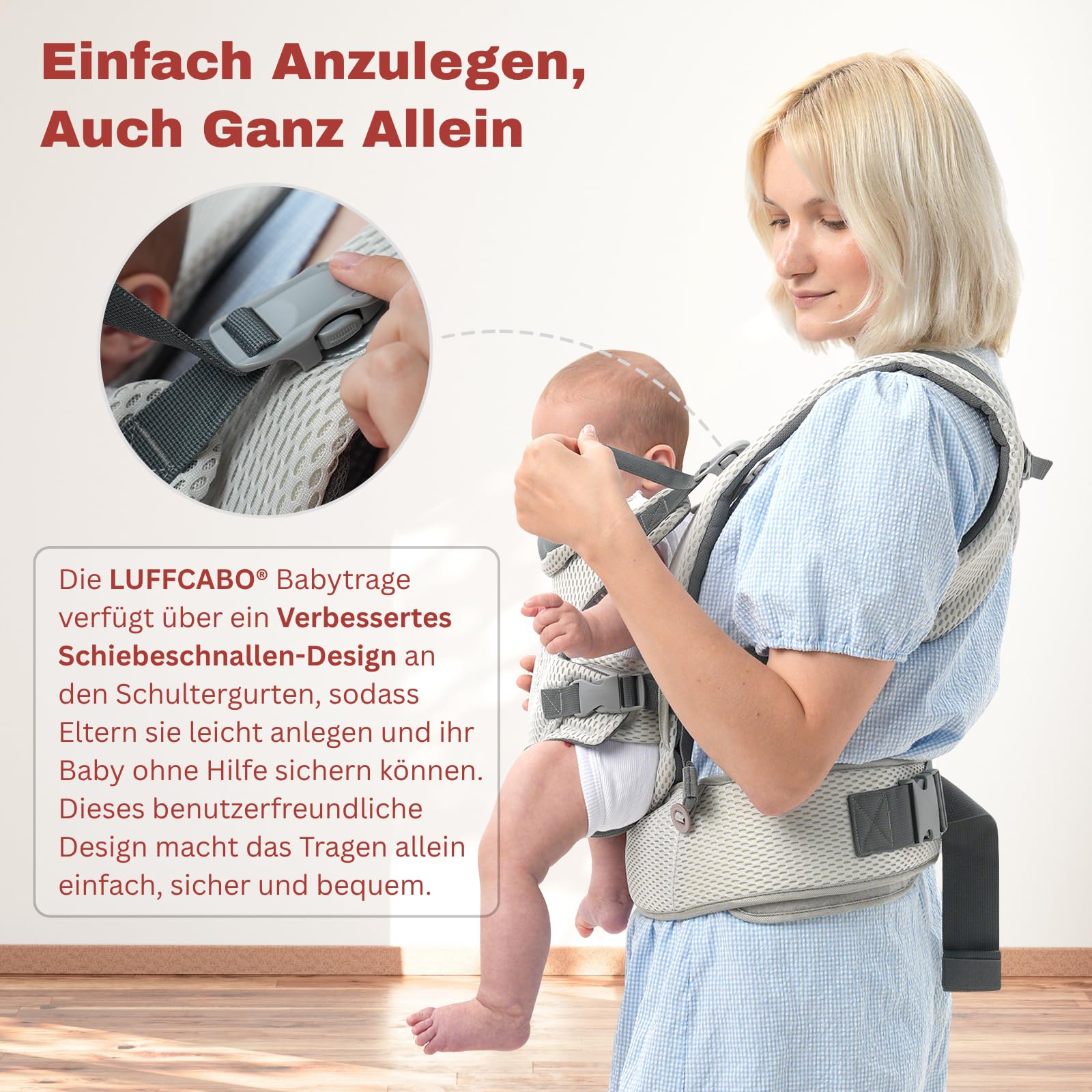 Mesh Babytrage, Atmungsaktive Kindertrage, Ergonomische Babytrage ab 5 Monaten, Baby Trage nach der Neugeborenenphase und mit 3 Tragepositionen für Babys von 5–36 Monaten bis 15kg