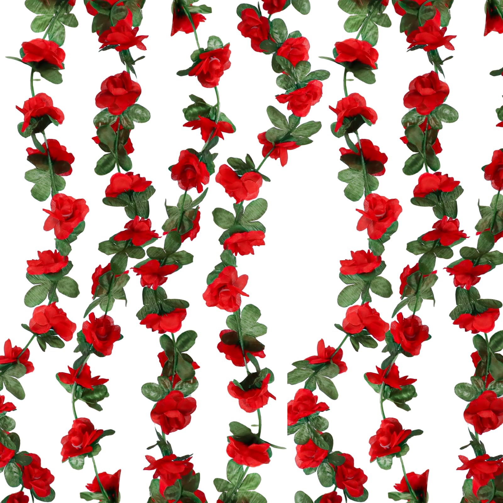 DBOO Artificial Fake Rose Garland - 4pcs 8ft Realistic Silk Rose Vines for Wedding Arch, Home & Party Decor, Durable & Eco-Friendly (Red, 45 Heads)