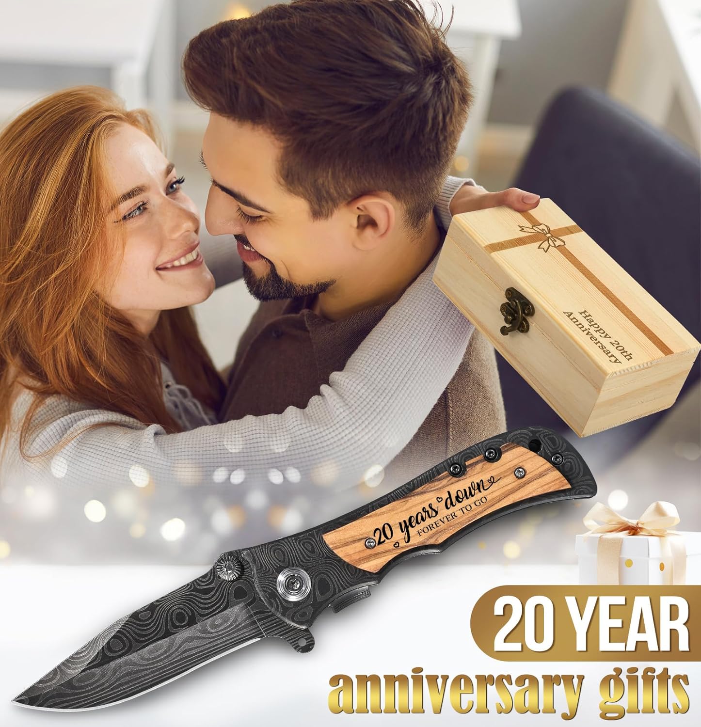 20 Year Anniversary Keepsake Gifts for Him Engraved Pocket Knife with Gift Box Happy Tin Anniversary Customized Wedding Birthday Father's Day Gifts for Men Husband - Image 4