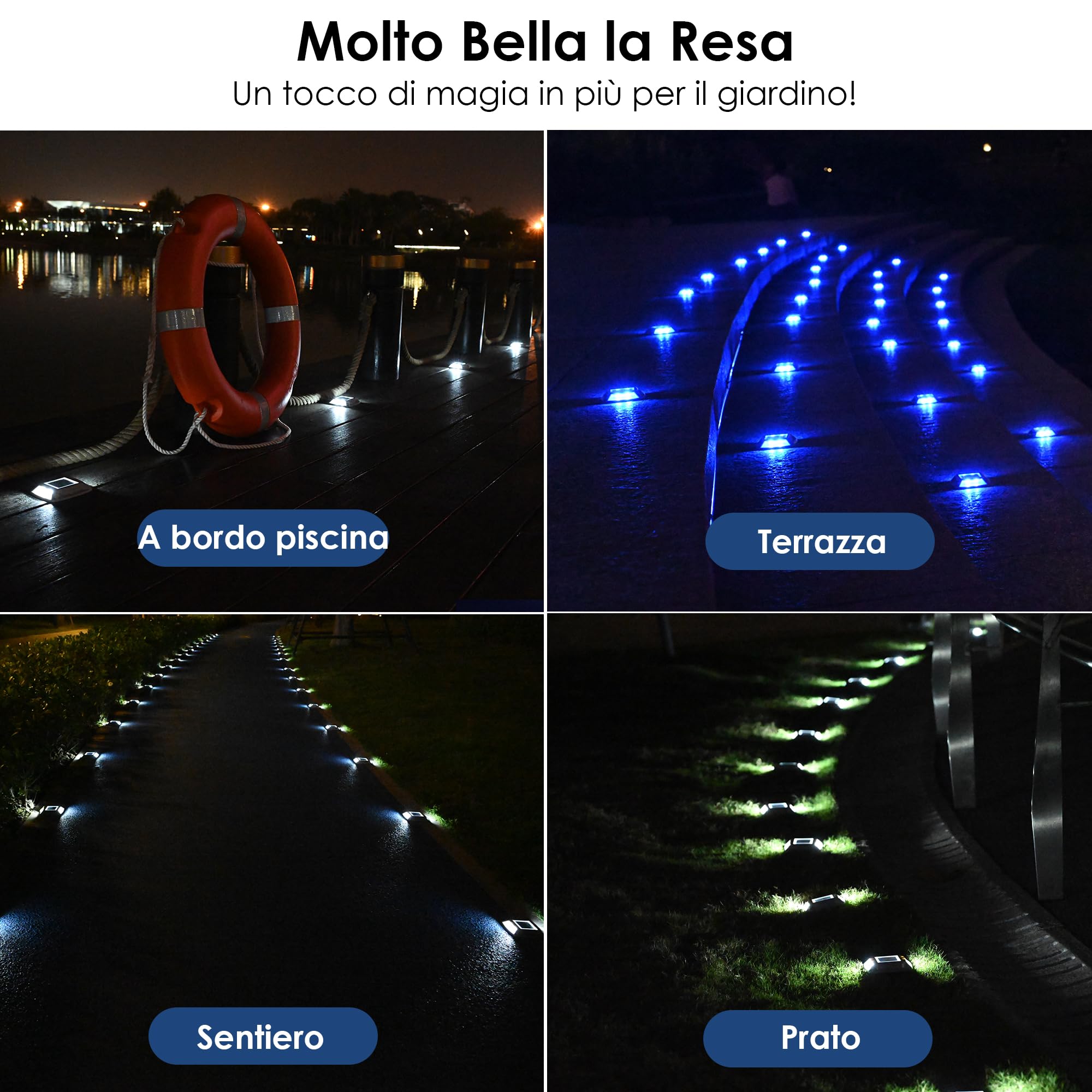 Luci Solari Esterno 12 Pezzi Segnapasso LED Esterno Impermeabile IP68 Lampione Solare Blu Faretti Giardino Solari 24LM Luci LED Solari da Esterno Giardino per Terra, Scale e Piscina