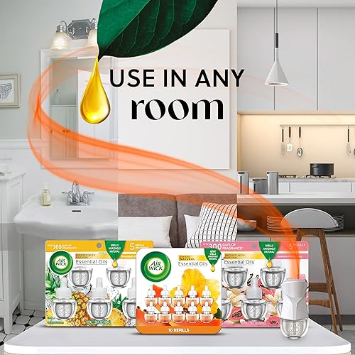 Miniatura 5 de Air Wick 5 repuestos de aceite perfumado enchufable, vainilla y papaya rosa, (5 x 0.67 oz), aceites esenciales, ambientador con aceite perfumado