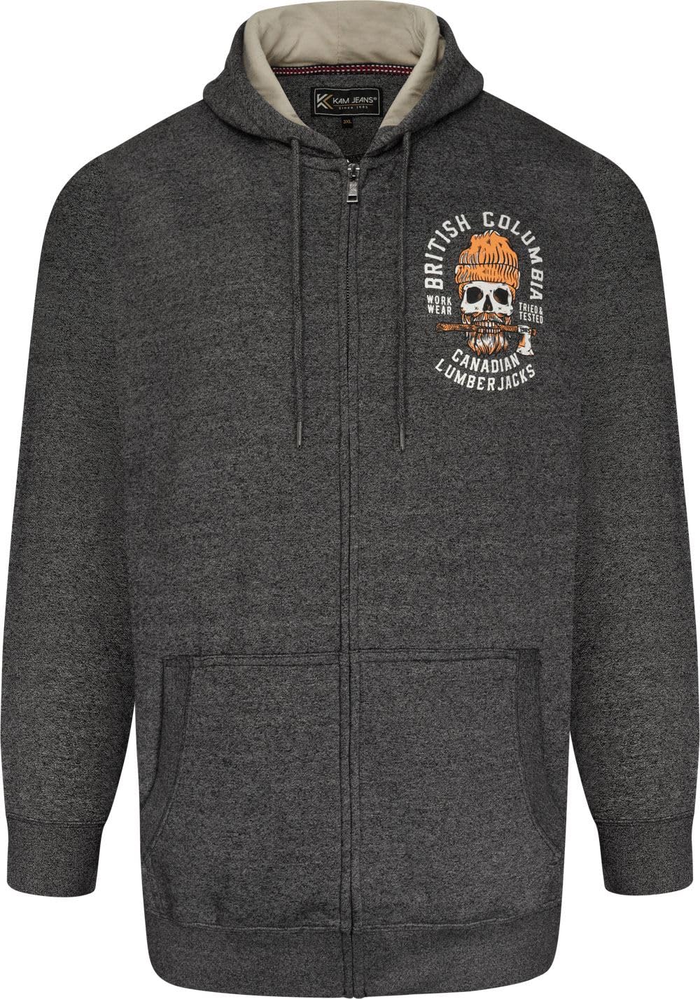 Kam Jeanswear Mens British Columbia Chain Yarn Zip Through Hoodie - Black - 7XL