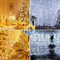 Vista 3 de Guirnalda de luces de Navidad conectables de color blanco cálido a blanco frío, 200 luces LED de 66 pies para interiores y exteriores, impermeables