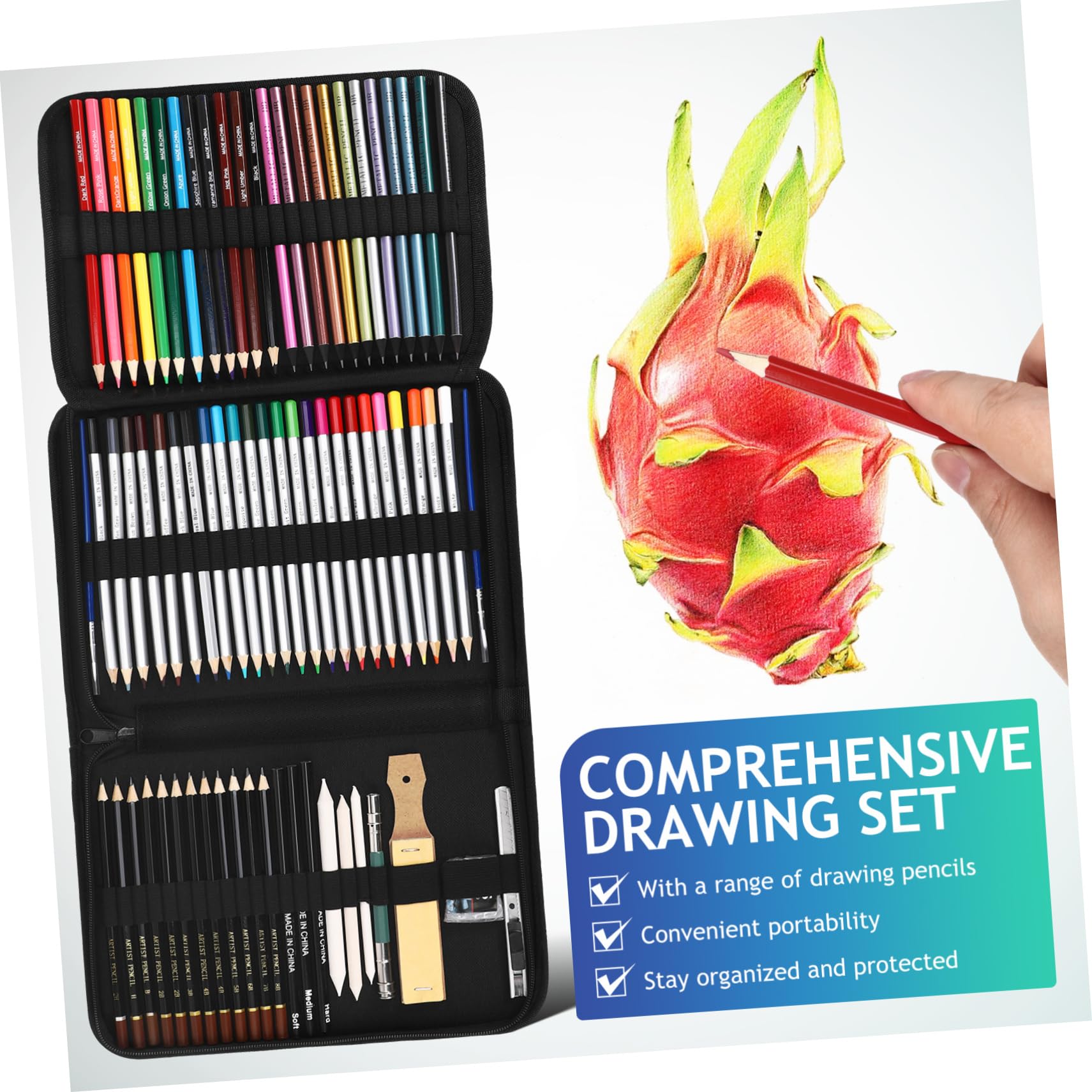 VILLCASE 彩 ポータブルケース付き 色筆 水溶性色筆 シャーディング スケッチ 多機能描画用 画材初心者 プロ向け携帯用 VILLCASE 彩  ポータブルケース付き 色筆 水溶性色筆 シャーディング スケッチ 多機能