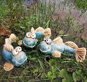 Storm's Gartenzaubereien Miniteich Deko 3 lustige Fische aus Keramik