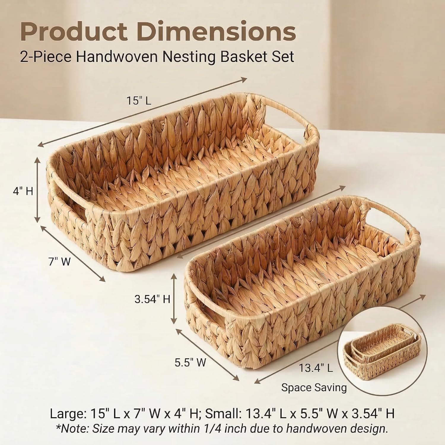 Woven Toilet Paper Holder Basket 2-Pack Water Hyacinth Wicker Bathroom Toilet Paper Storage Narrow Small Toilet Basket Tank Topper Over The Toilet Storage Durable Living Room, Kitchen and Bedroom