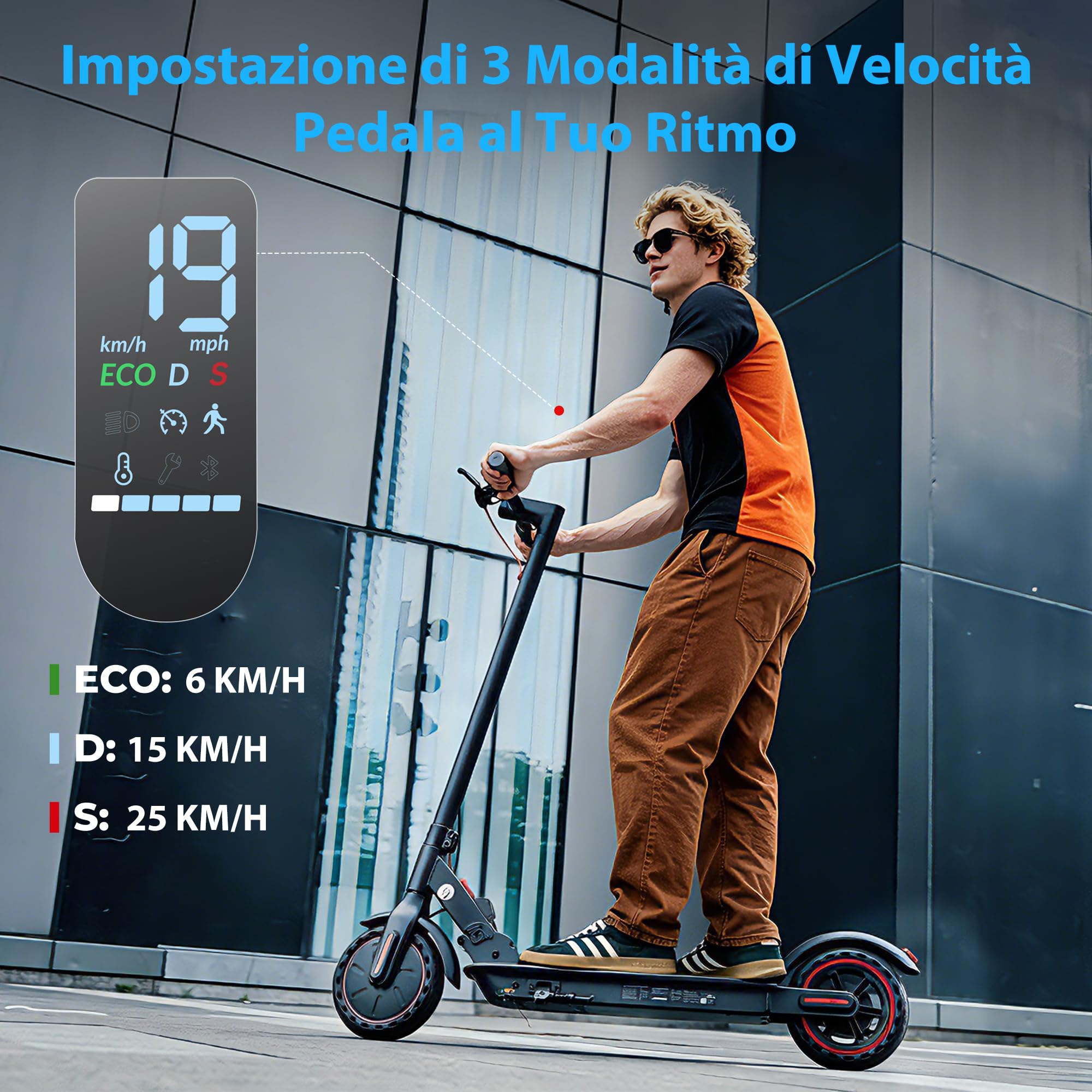 W3C Monopattino Elettrico Adulto, Pieghevole Scooter Elettrico, Velocità Fino a 25 Km/h, 25-35Km di Autonomia, Motore da 500W, 8.5" Pollici a Nido D'ape Resistente All'usura