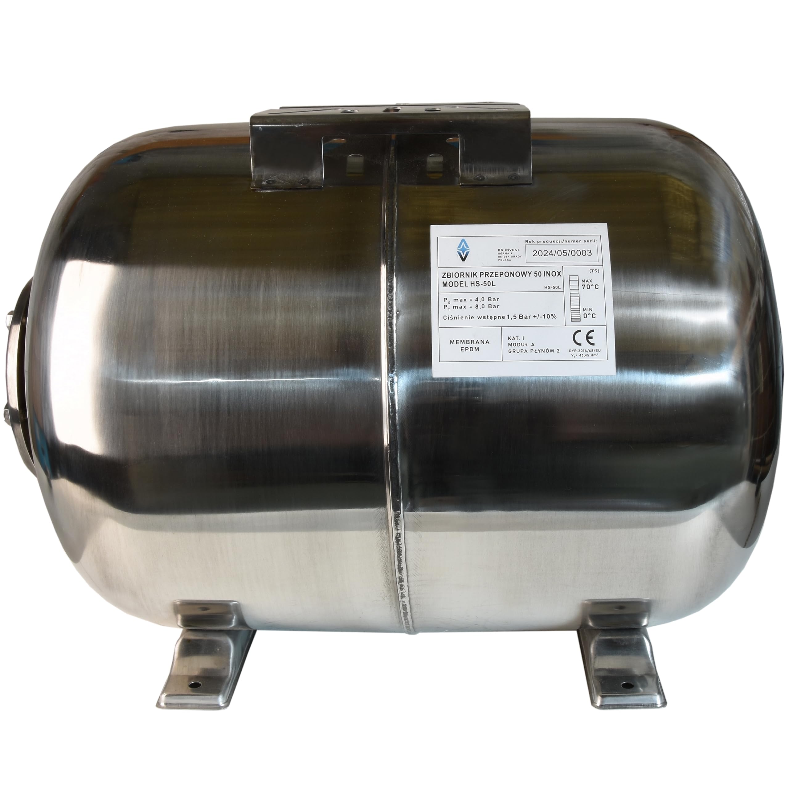Réservoir à Vessie Sous Pression 50L - Groupe de Surpression - Rccordement 1" - Cuve Ballon en Acier Inoxydable INOX - pour Pompe Domestique, Pompe de Puit - Suppresseur Pompe - Horizontal 50 Litres