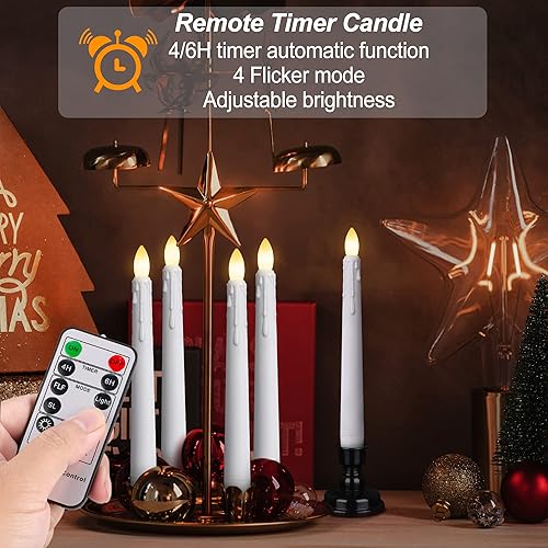 Miniatura 2 de Velas LED sin llama para ventana con temporizador remoto, 7.9 pulgadas, funciona con pilas, llama parpadeante flotante, candelabro extraíble negro y
