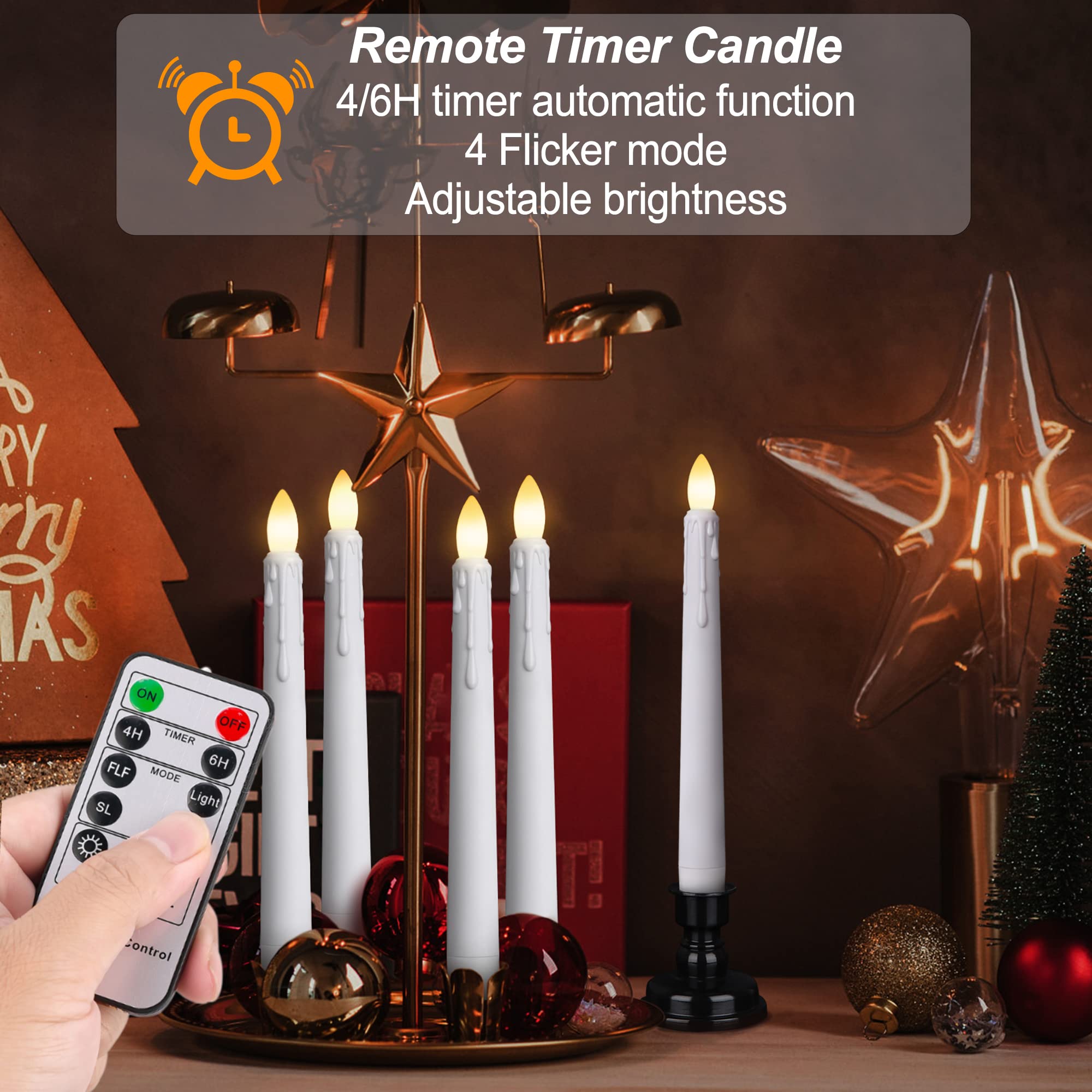 yunsheng Candele LED senza fiamma per finestra, con timer remoto, 20 cm, funzionamento a batteria, fiamma tremolante, nero rimovibile e ventose, decorazione per le vacanze (4 pezzi, bianco)