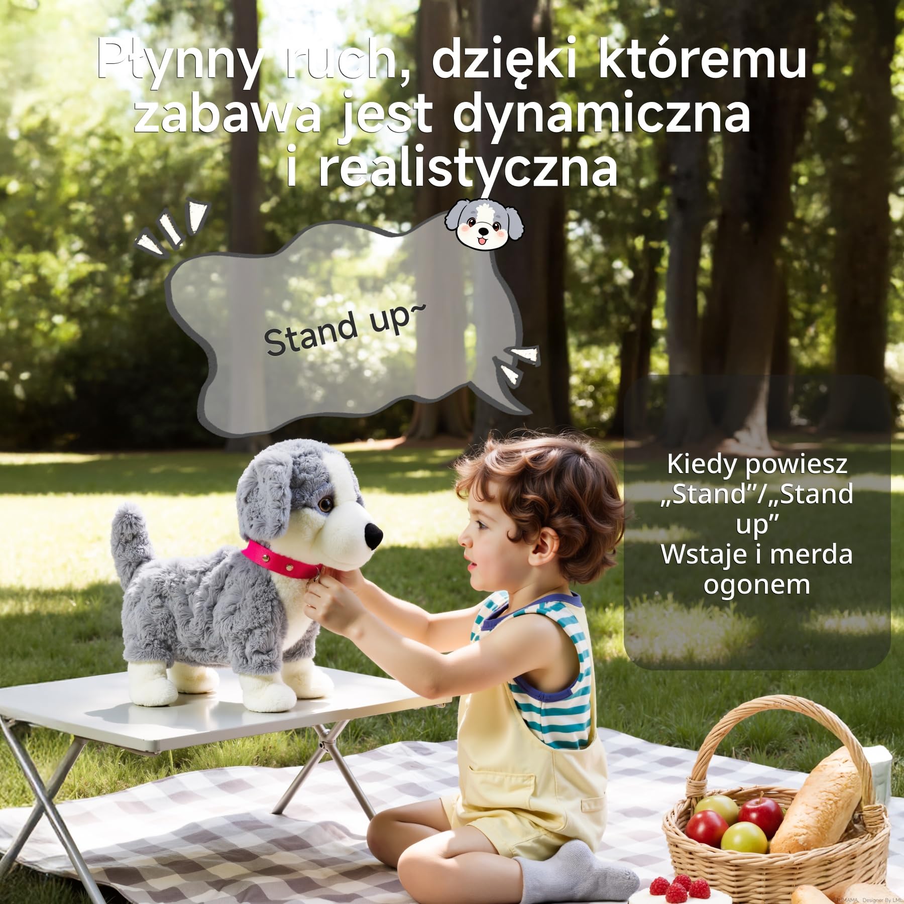 Pluszowy Pies który Chodzi i Szczeka, Sterowanie Głosowe, Mówiący, Merdający Ogonem, Interaktywny Przytulanka Piesek, Pluszowa Zabawka Szczeniak Dla Dzieci 3+ Lat