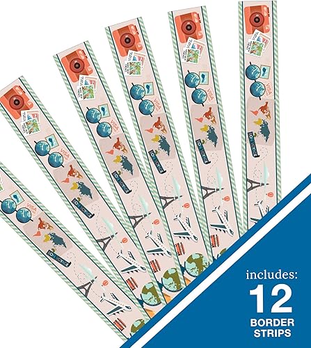 Miniatura 2 de Carson Dellosa Let's Explore World - Bordes de tablón de anuncios de viaje, 36 pies de bordes festoneados para tablón de anuncios, tablero de