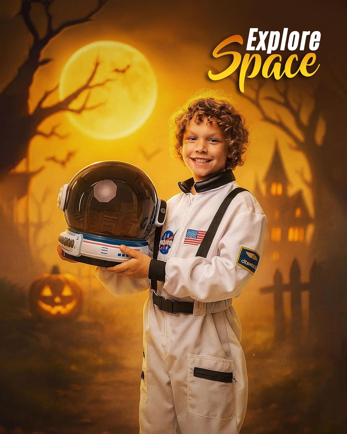 Astronaut Costume for Kids with Helmet, Halloween Costumes for kids Nasa Astronaut Helmet Suit with Movable Visor - Image 3
