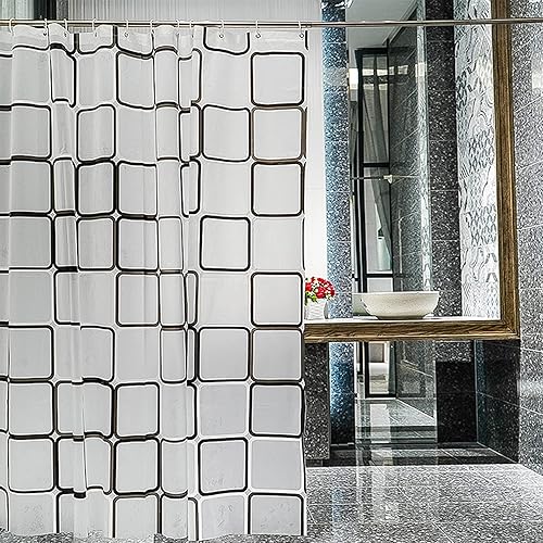 Miniatura 7 de Tarklanda Cortinas de ducha para baño, cortinas de ducha de plástico con celosía negra y blanca para decoración de baño, juego de ganchos