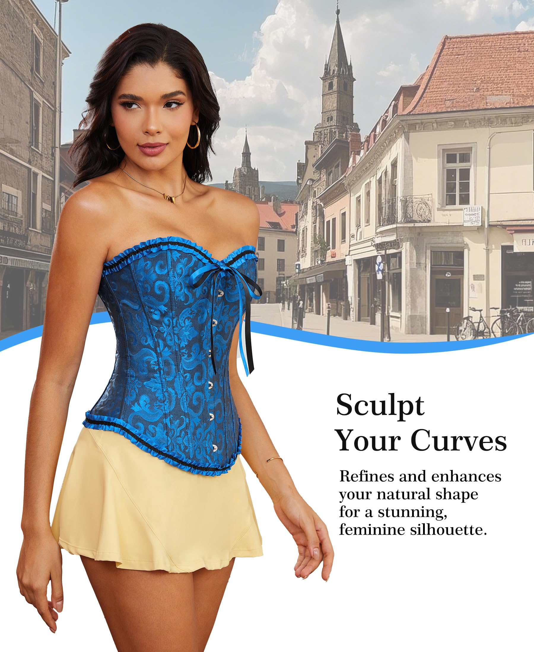 Bustier Corsé Top para Mujer - Corset Overbust Encaje Cintura Cincher Shapewear Lencería