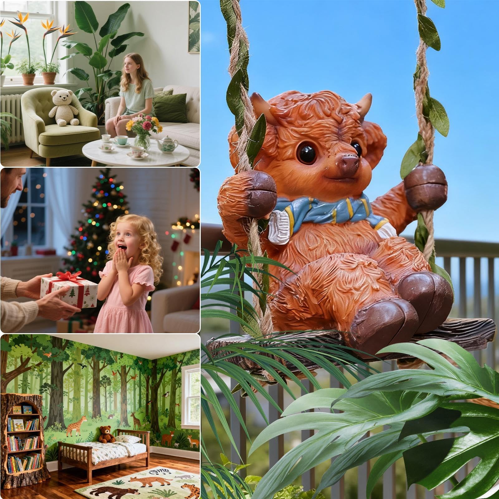 di Resina a Dondolo Scultura Decorazione Statua Ornamento – per Interni ed Esterni Giardino Balcone Recinzione Cortile Albero Prato Finestra vivaio